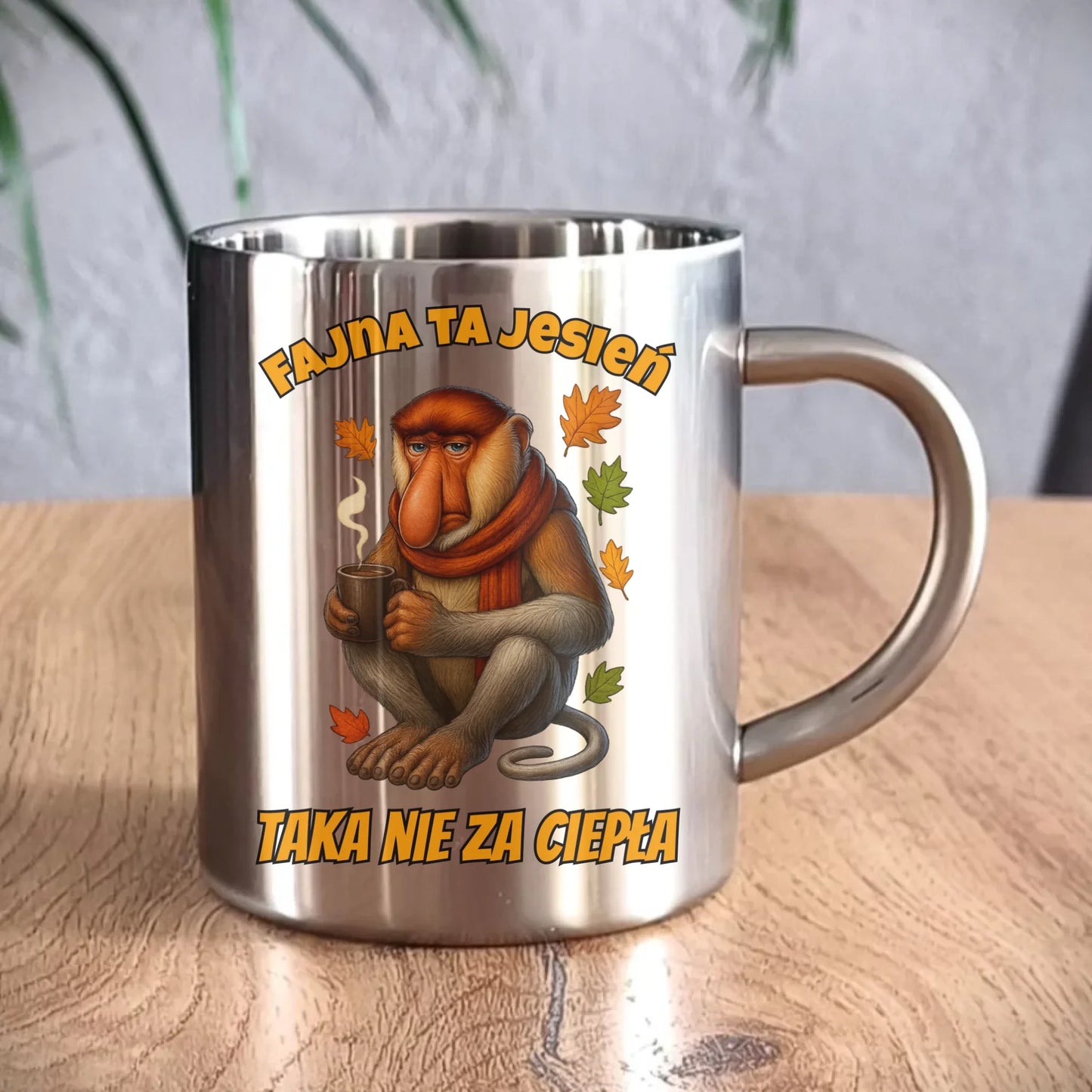 Kubek metalowy jesienny - Janusz Nosacz - Fajna ta jesień, taka nie za ciepła JS21 - StoryCups.pl