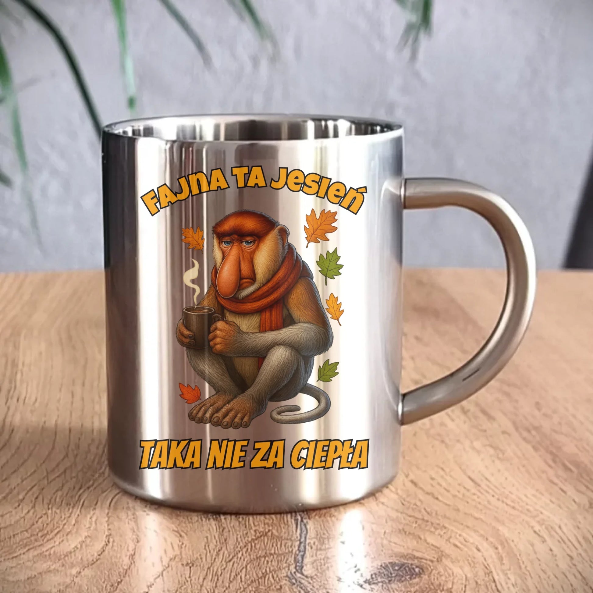 Kubek metalowy jesienny - Janusz Nosacz - Fajna ta jesień, taka nie za ciepła JS21 - StoryCups.pl