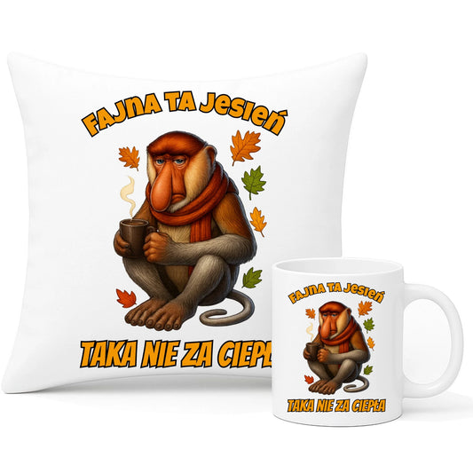 Zestaw poduszka i kubek jesienny - Janusz Nosacz - Fajna ta jesień, taka nie za ciepła JS21 - StoryCups.pl