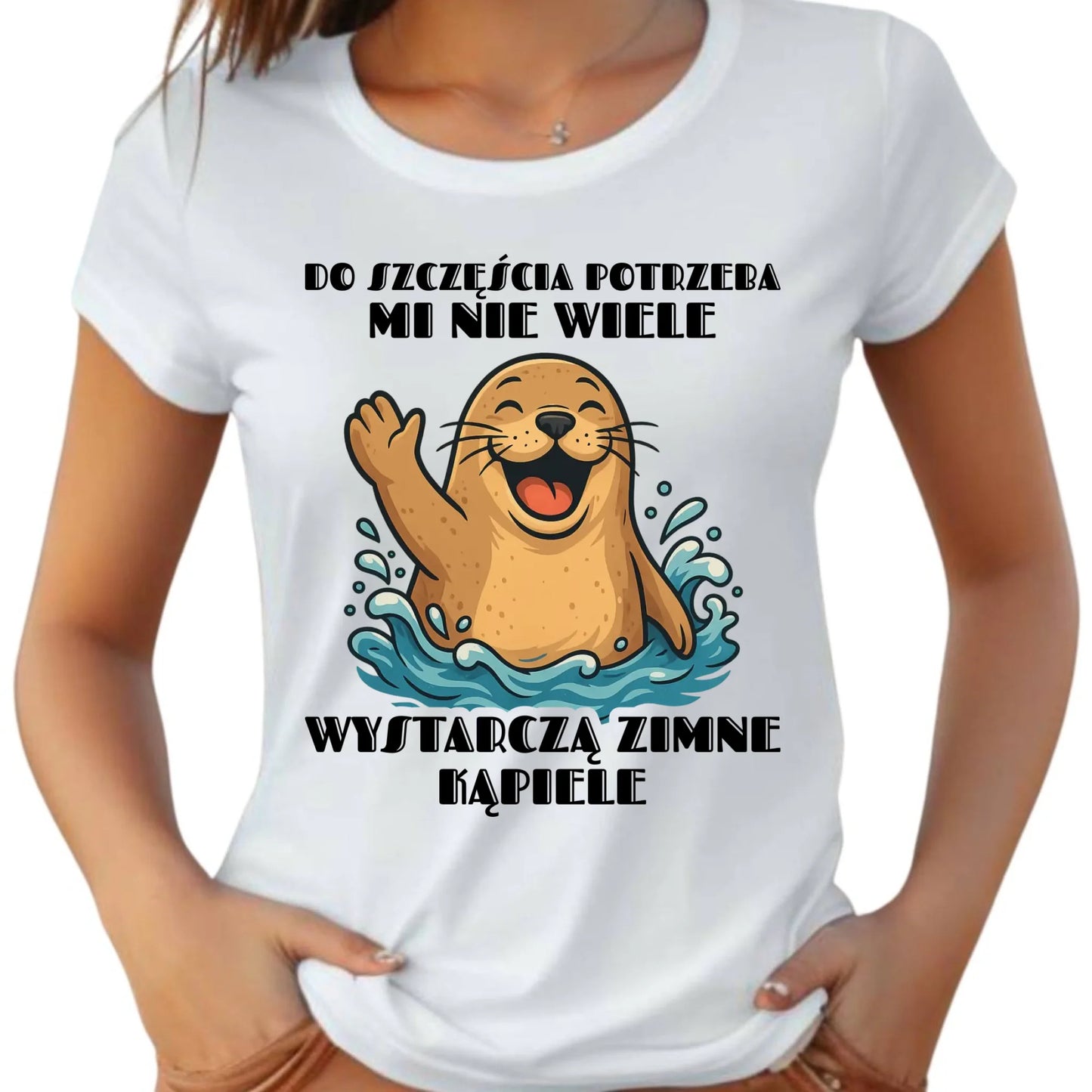 Koszulka damska - prezent dla morsa - Do szczęścia potrzeba mi nie wiele HM06 - StoryCups.pl