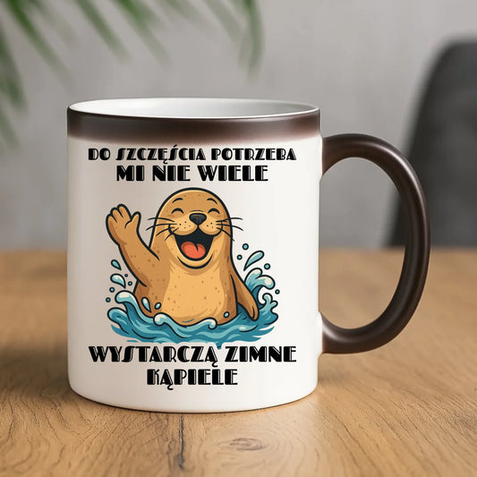 Kubek magiczny - prezent dla morsa - Do szczęścia potrzeba mi nie wiele HM06 - StoryCups.pl