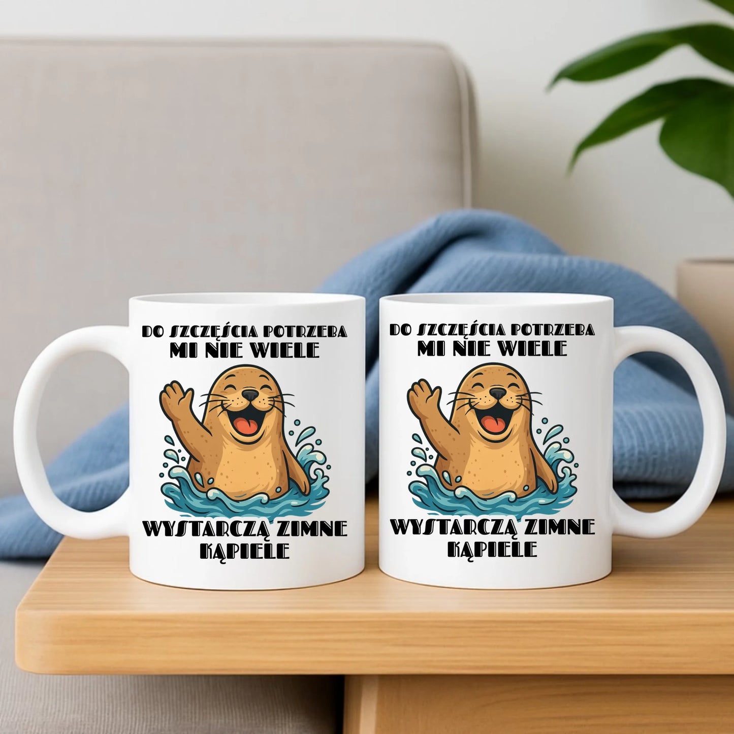 Zestaw poduszka i kubek - prezent dla morsa - Do szczęścia potrzeba mi nie wiele HM06 - StoryCups.pl