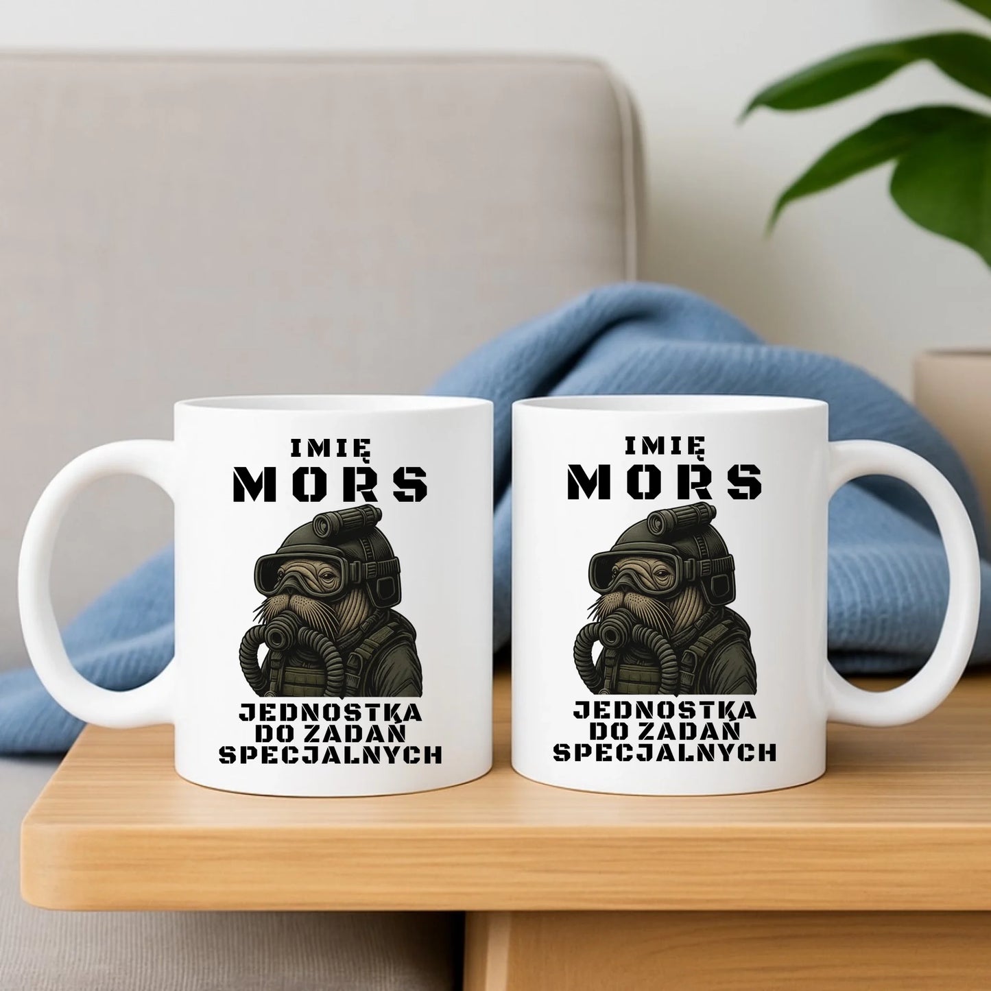 Zestaw poduszka i kubek - prezent dla morsa - Mors do zadań specjalnych - personalizowany HM07 - StoryCups.pl