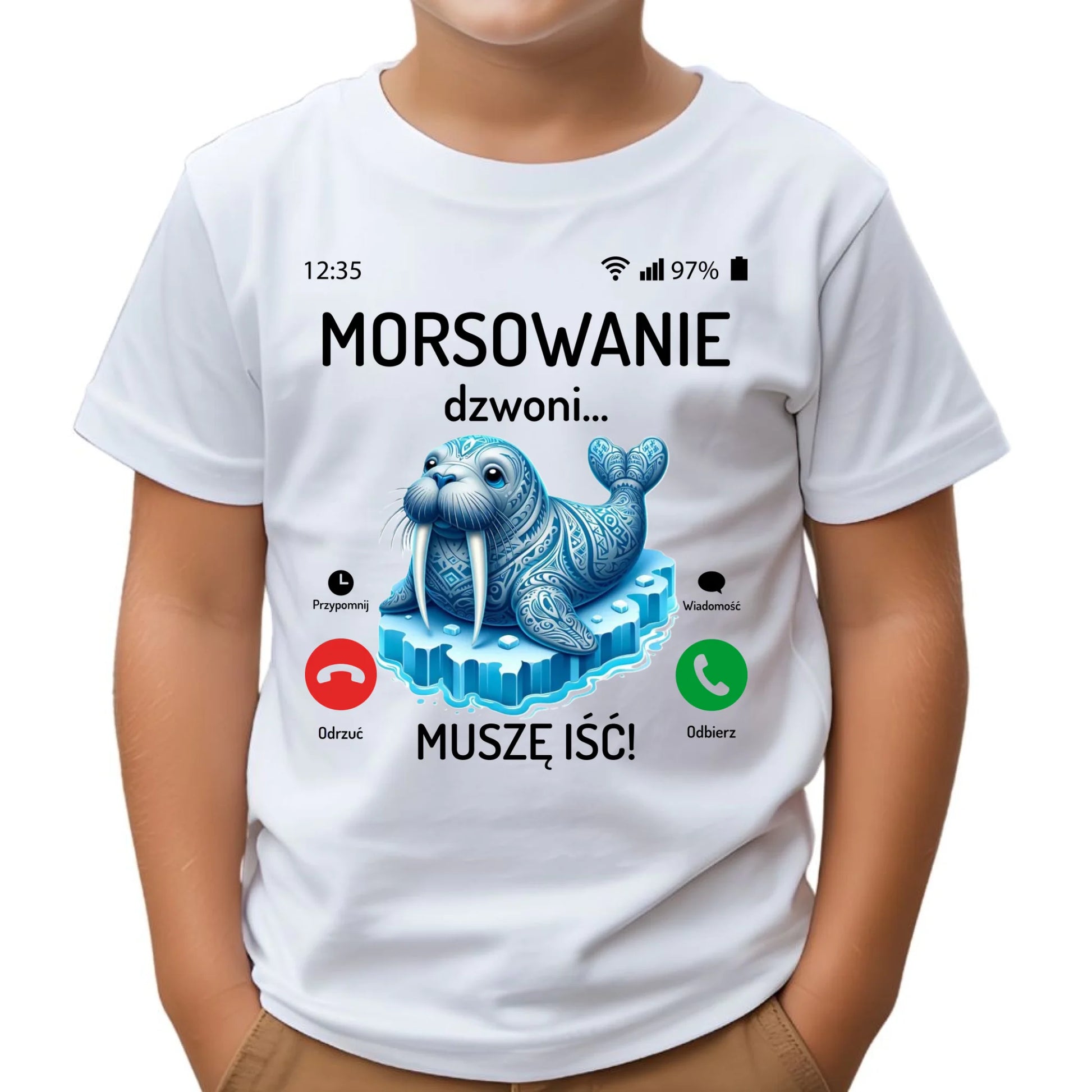 Koszulka dziecięca - prezent dla morsa - Morsowanie dzwoni muszę iść - Mors HM04 - StoryCups.pl