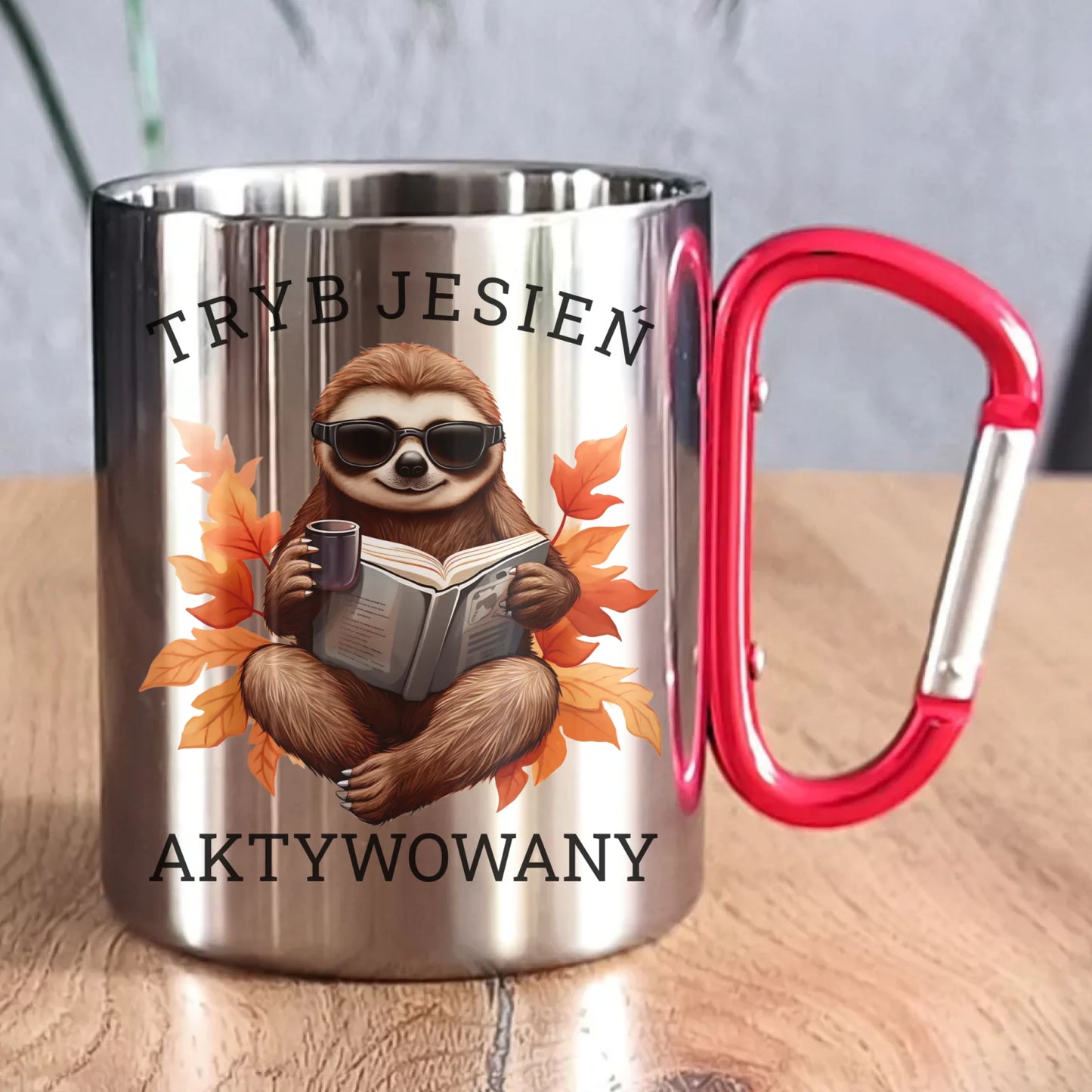 Kubek metalowy jesienny - Leniwiec - Tryb jesień aktywowany JS23 - StoryCups.pl