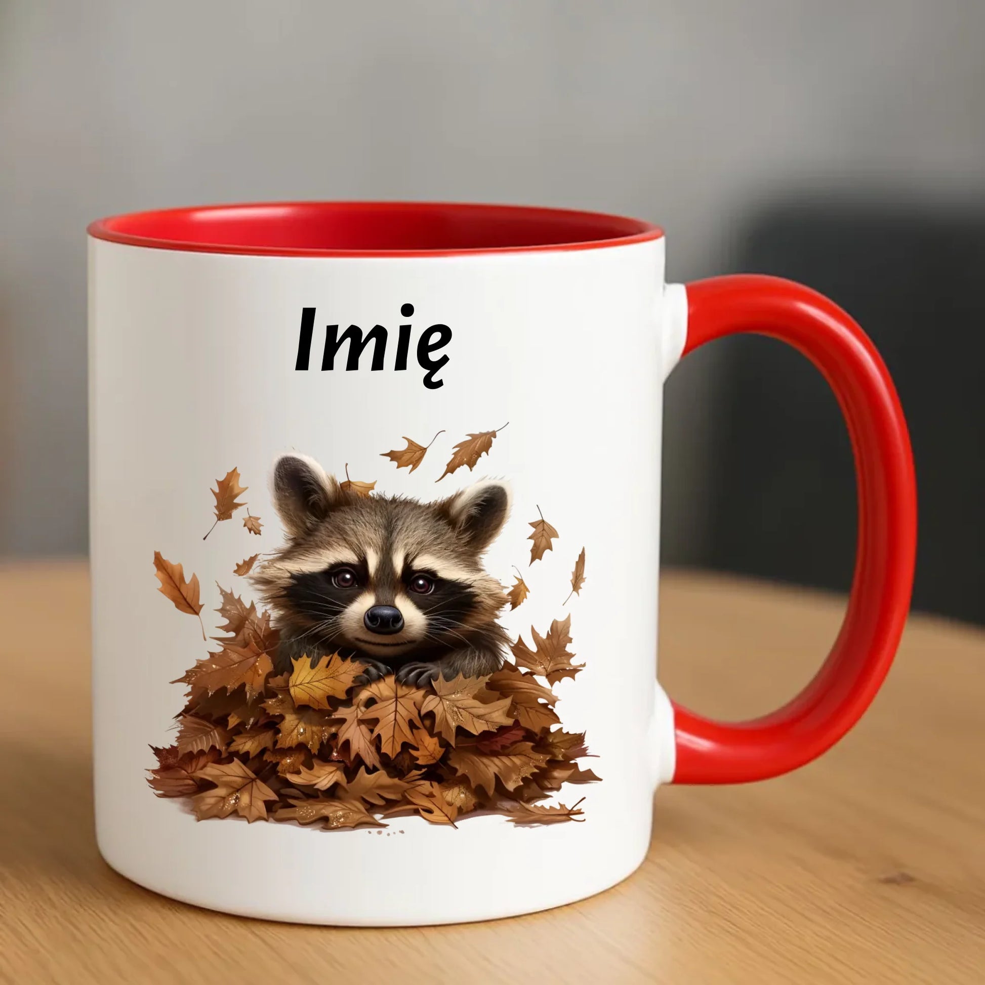 Kubek jesienny - Szop w liściach - personalizowany JS24 - StoryCups.pl