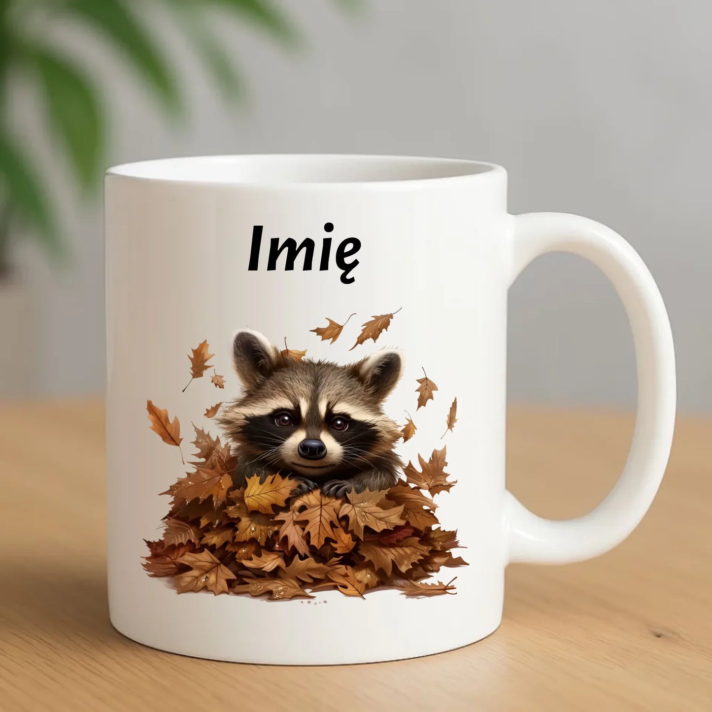 Kubek jesienny - Szop w liściach - personalizowany JS24 - StoryCups.pl