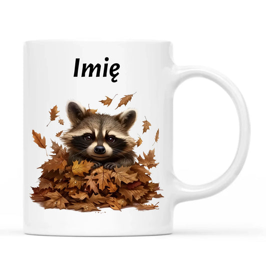 Kubek jesienny - Szop w liściach - personalizowany JS24 - StoryCups.pl