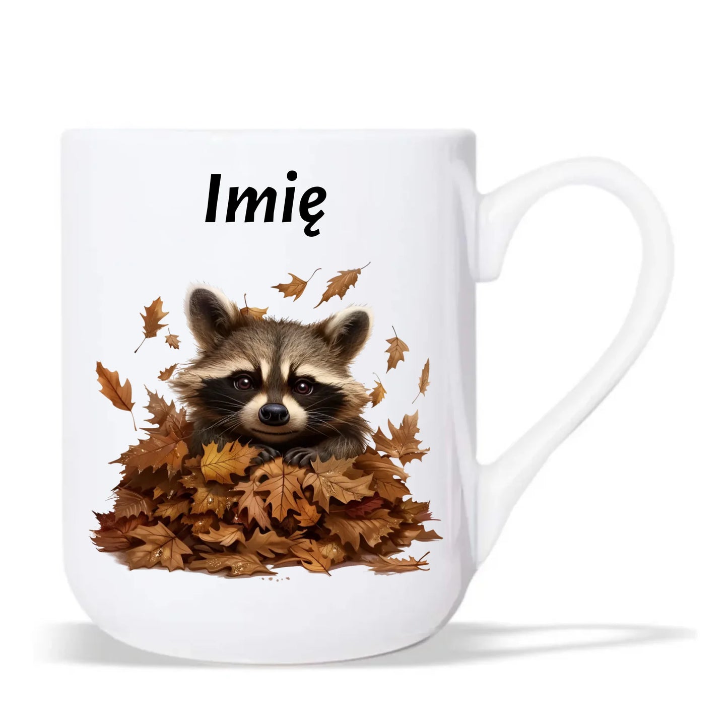 Kubek elegant jesienny - Szop w liściach - personalizowany JS24 - StoryCups.pl