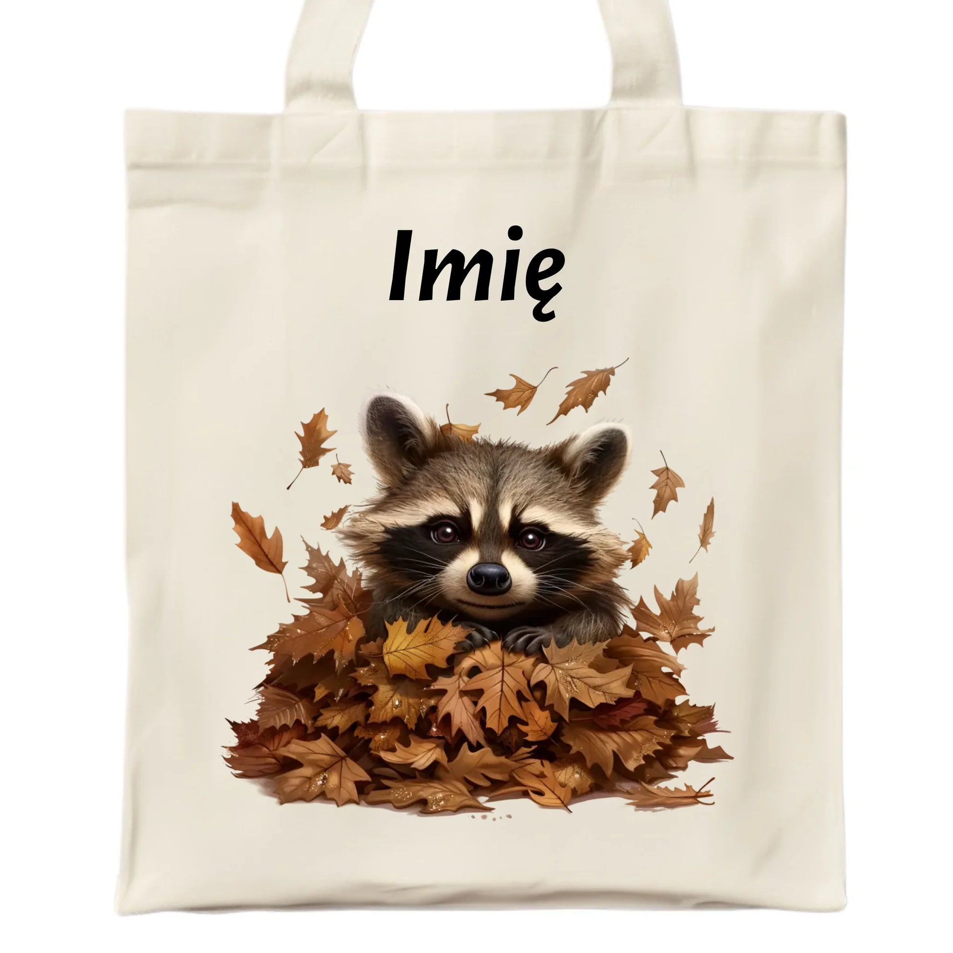 Torba jesienna - Szop w liściach - personalizowana JS24 - StoryCups.pl