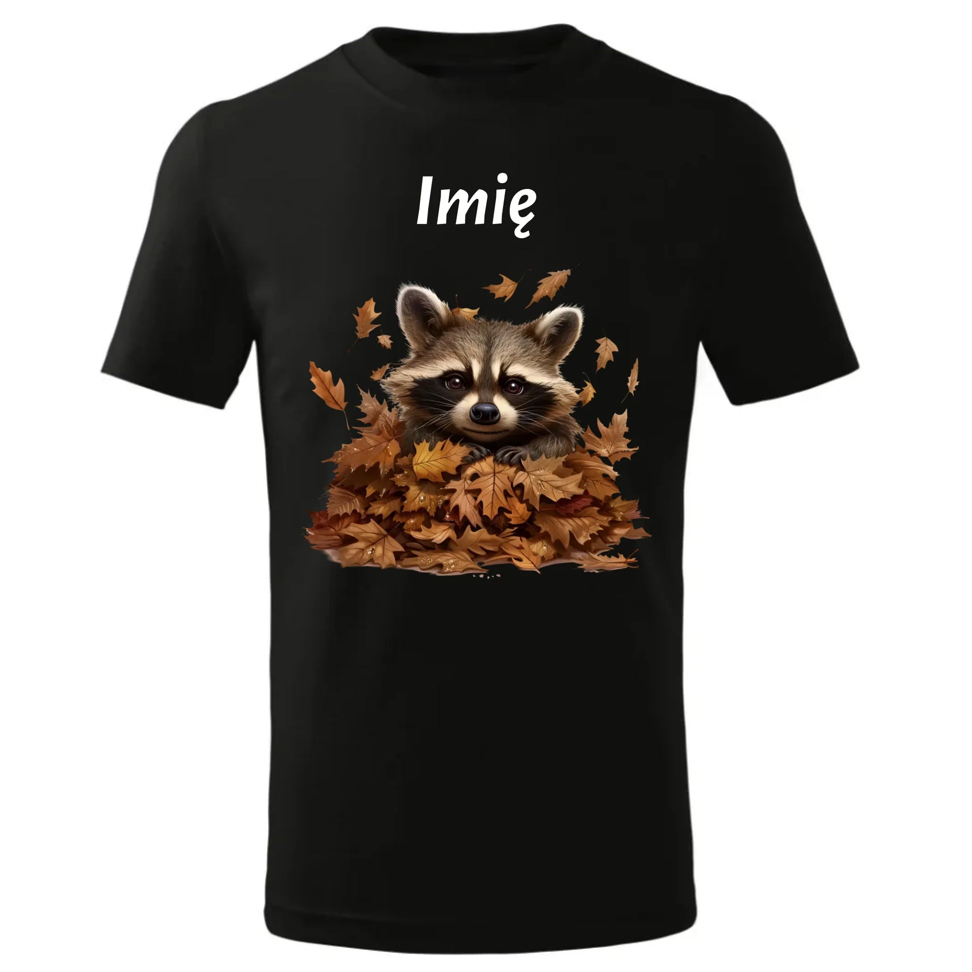 Koszulka dziecięca jesienna - Szop w liściach - personalizowana JS24 - StoryCups.pl