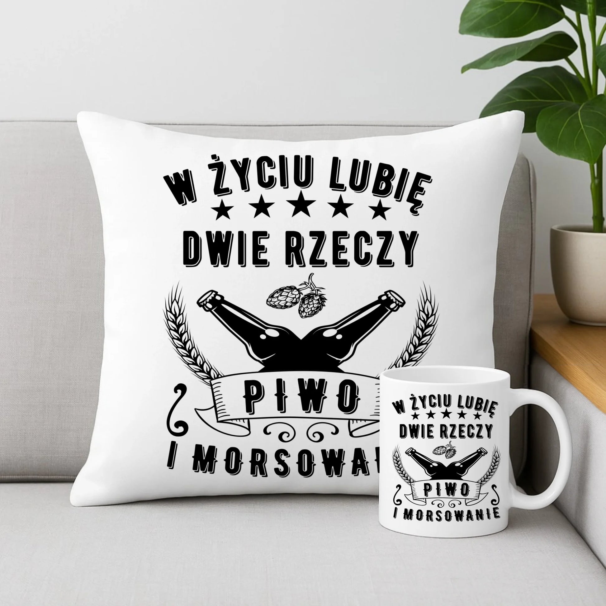 Zestaw poduszka i kubek - prezent dla morsa - Piwo i morsowanie - Mors HM09 - StoryCups.pl