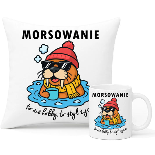 Zestaw poduszka i kubek - prezent dla morsa - Morsowanie to styl życia HM10 - StoryCups.pl
