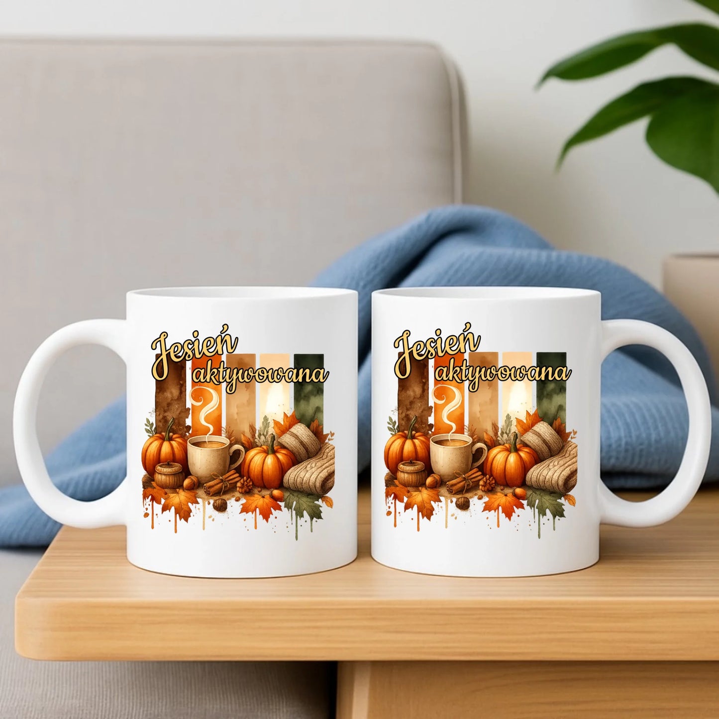 Zestaw poduszka i kubek jesienny - Jesień aktywowana JS26 - StoryCups.pl