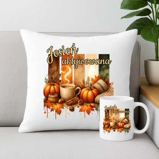 Zestaw poduszka i kubek jesienny - Jesień aktywowana JS26 - StoryCups.pl