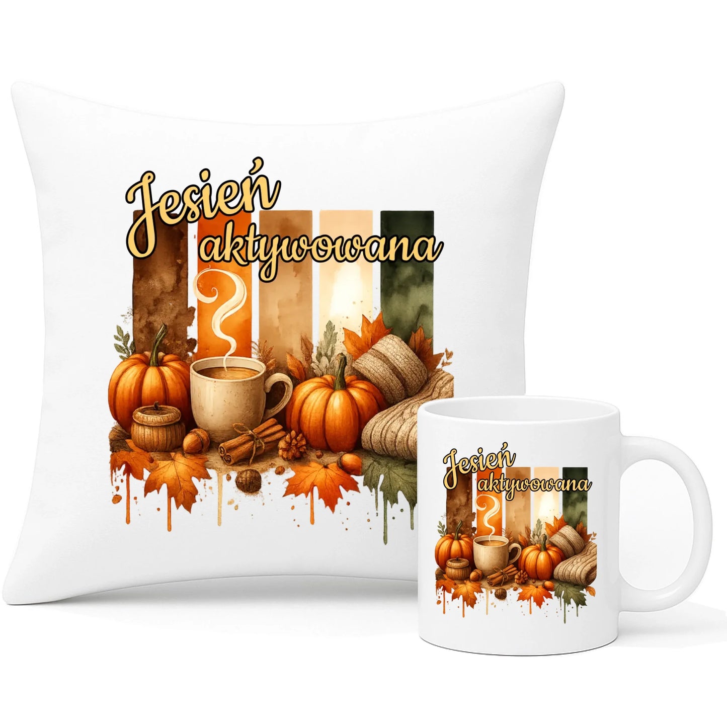 Zestaw poduszka i kubek jesienny - Jesień aktywowana JS26 - StoryCups.pl