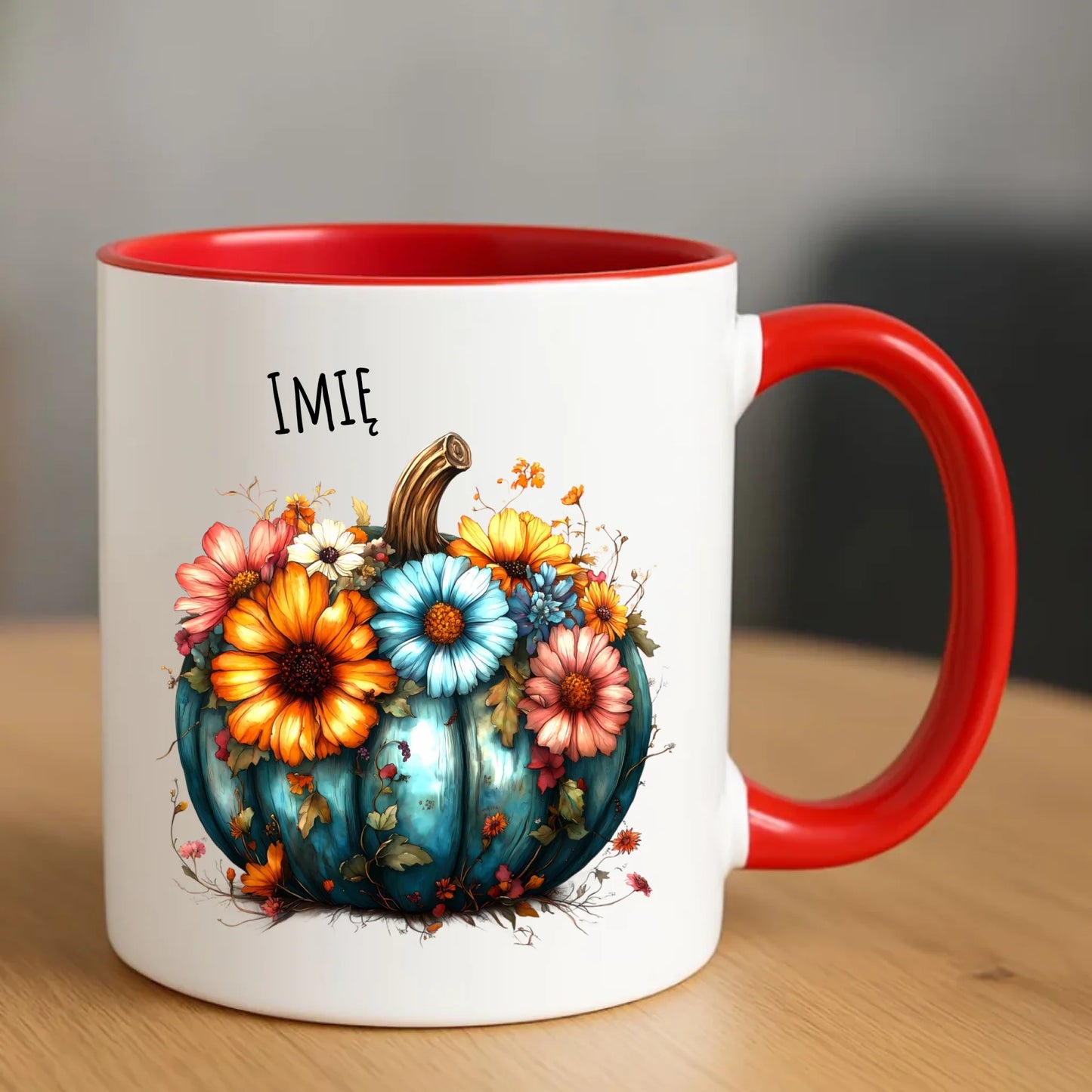 Kubek jesienny - Kwiatowa dynia - personalizowany JS27 - StoryCups.pl