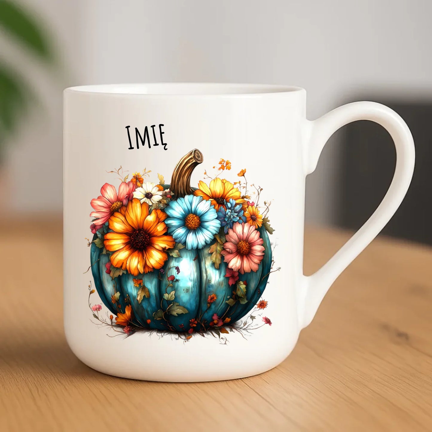 Kubek elegant jesienny - Kwiatowa dynia - personalizowany JS27 - StoryCups.pl