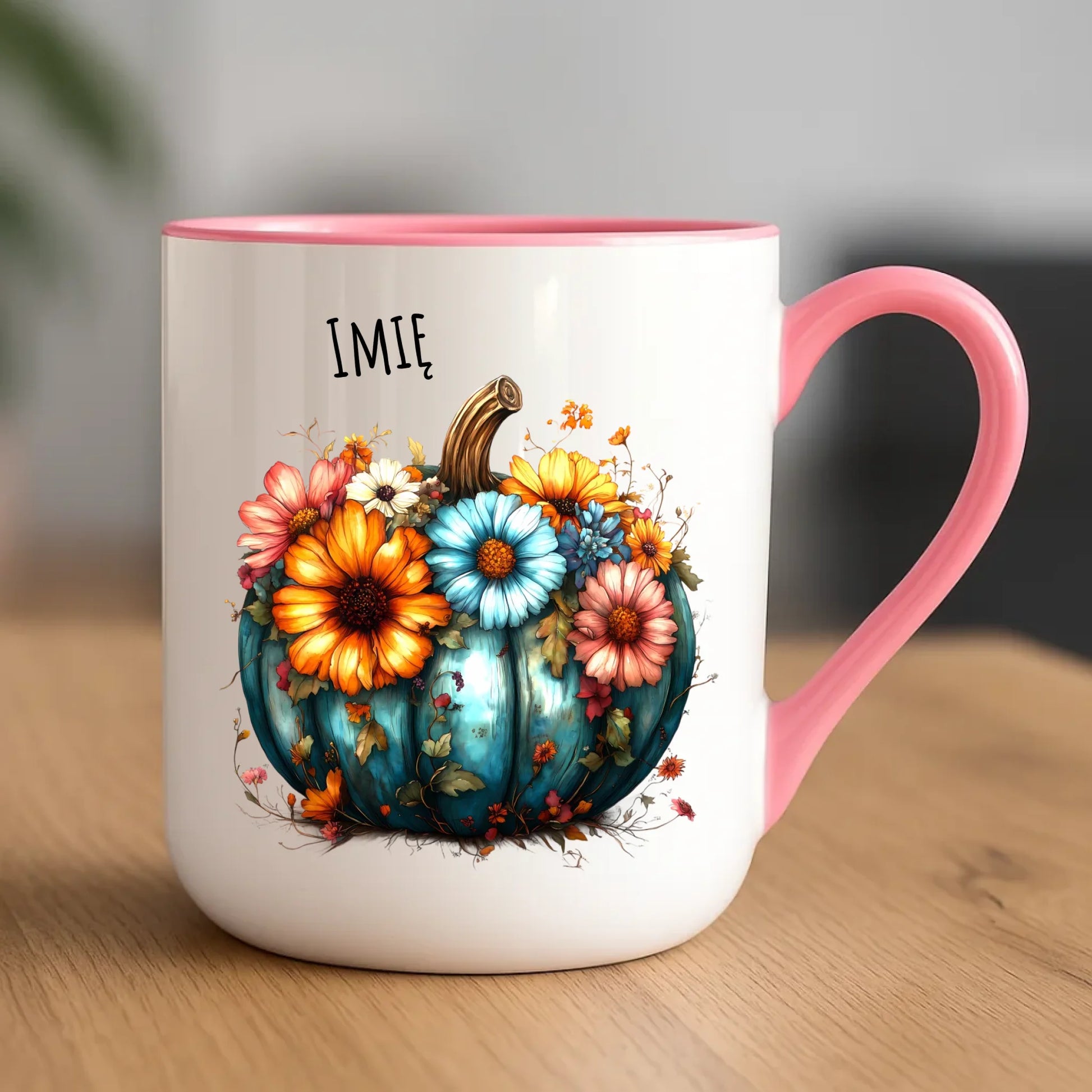 Kubek elegant jesienny - Kwiatowa dynia - personalizowany JS27 - StoryCups.pl