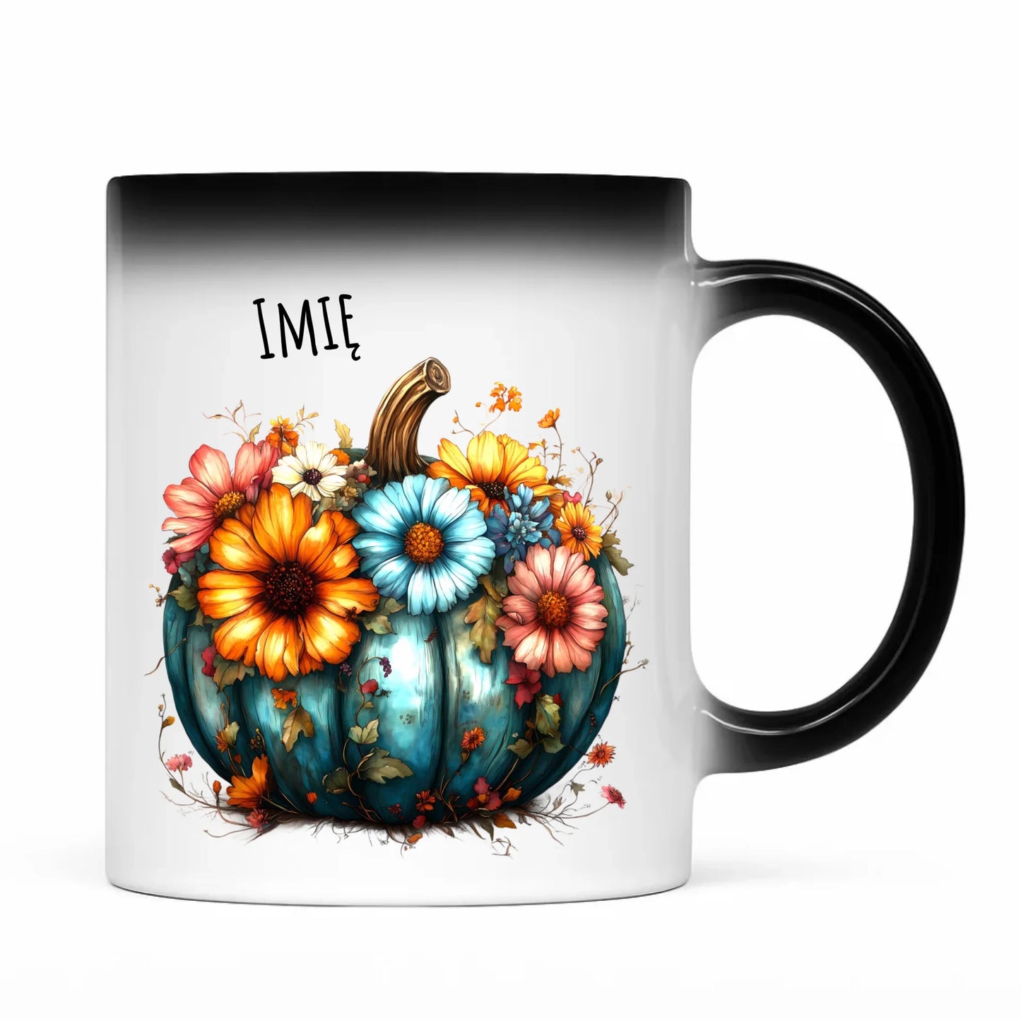 Kubek magiczny jesienny - Kwiatowa dynia - personalizowany JS27 - StoryCups.pl
