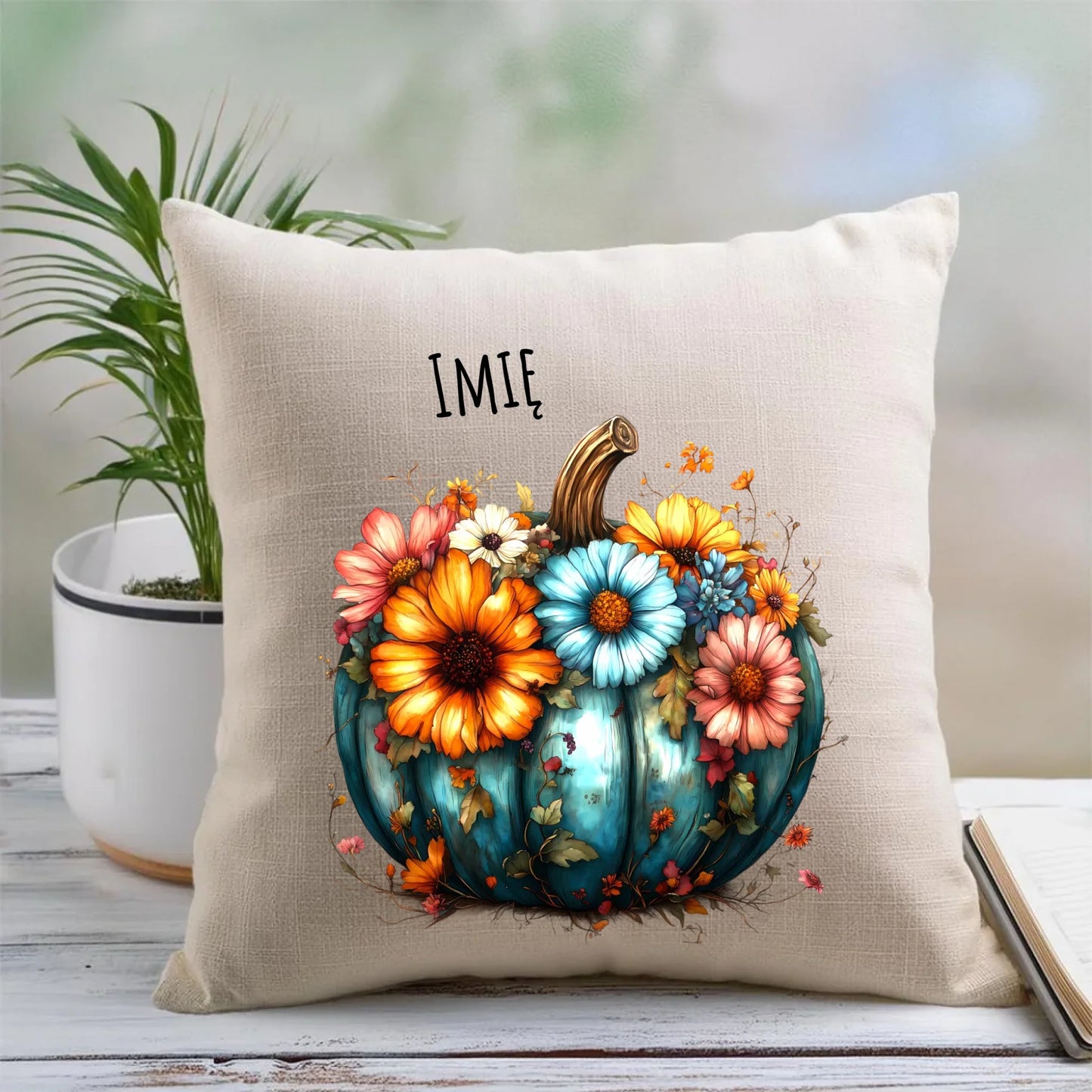 Poduszka jesienna - Kwiatowa dynia - personalizowana JS27 - StoryCups.pl