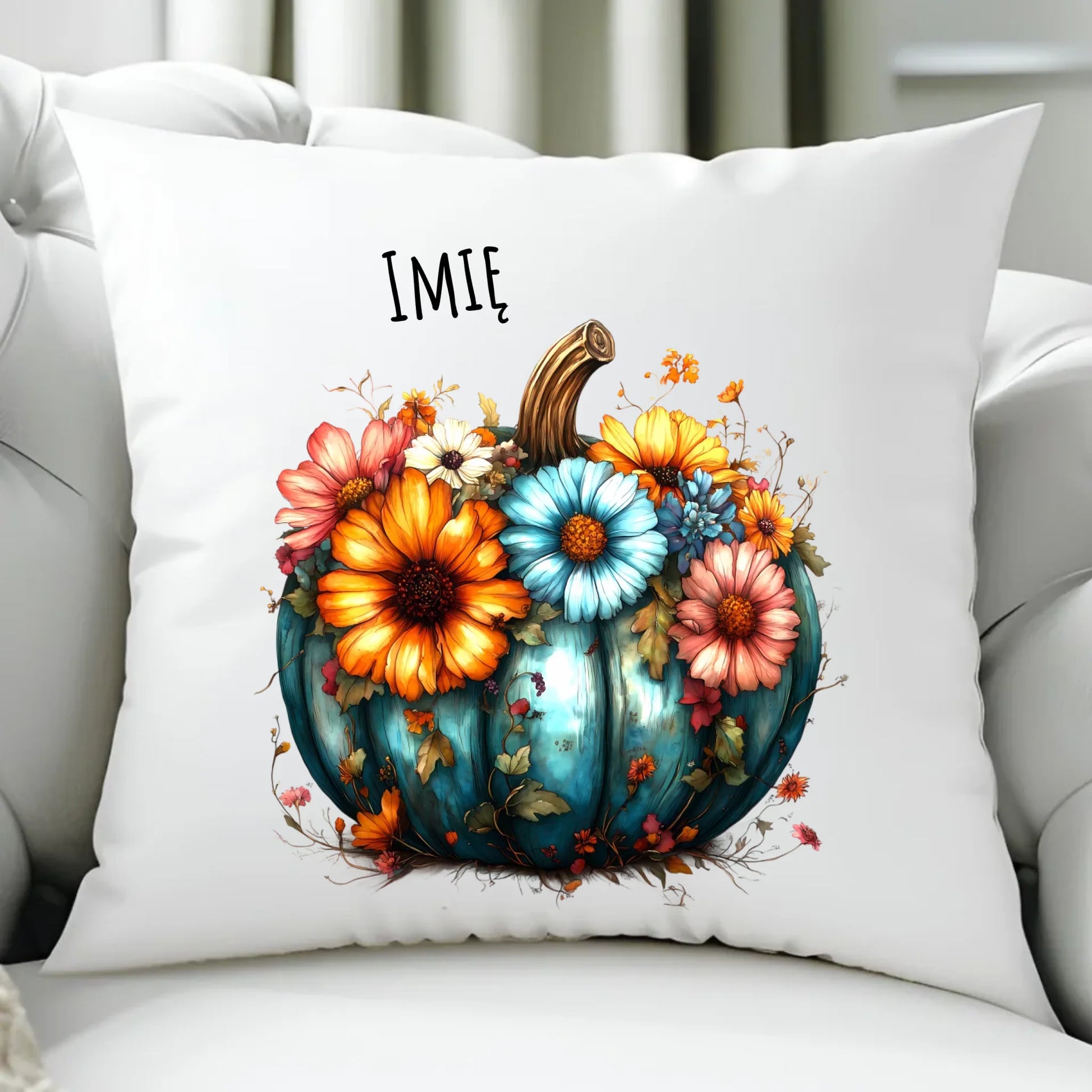 Poduszka jesienna - Kwiatowa dynia - personalizowana JS27 - StoryCups.pl