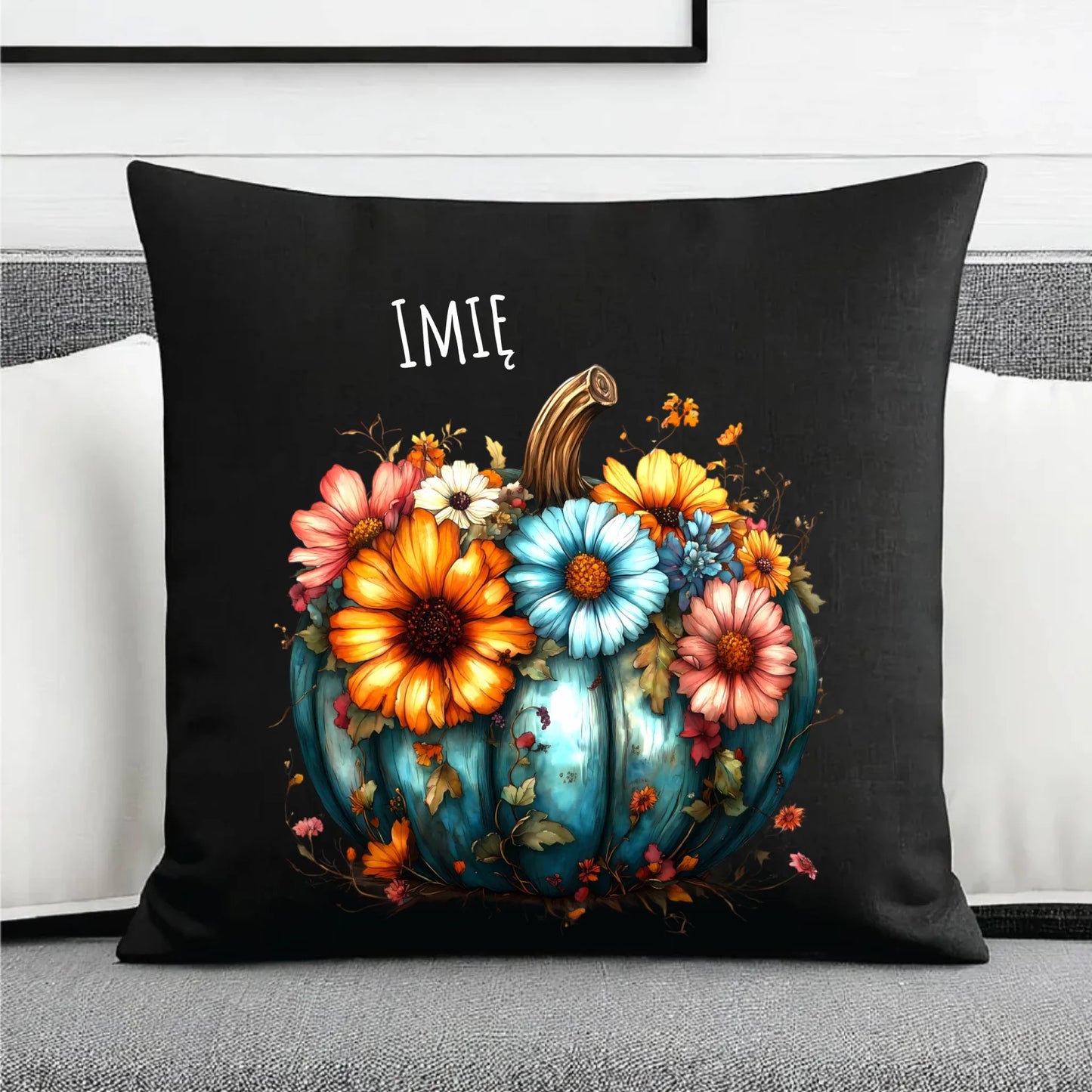Poduszka dekoracyjna jesienna - Kwiatowa dynia - personalizowana JS27 - StoryCups.pl