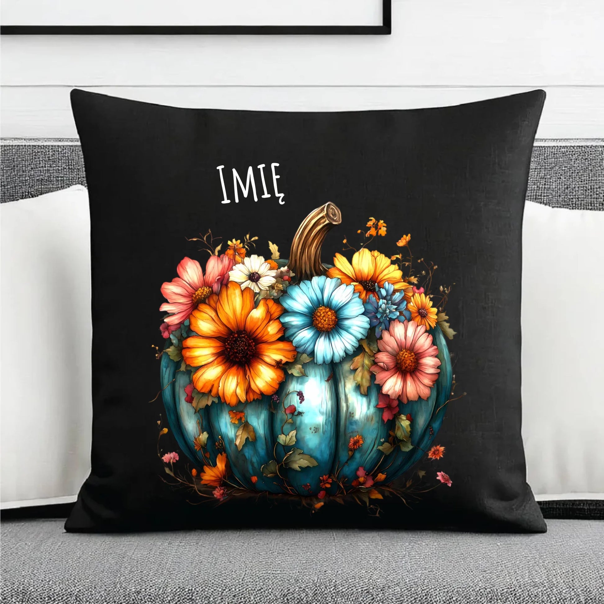 Poduszka dekoracyjna jesienna - Kwiatowa dynia - personalizowana JS27 - StoryCups.pl