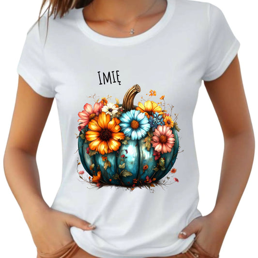 Koszulka damska jesienna - Kwiatowa dynia - personalizowana JS27 - StoryCups.pl