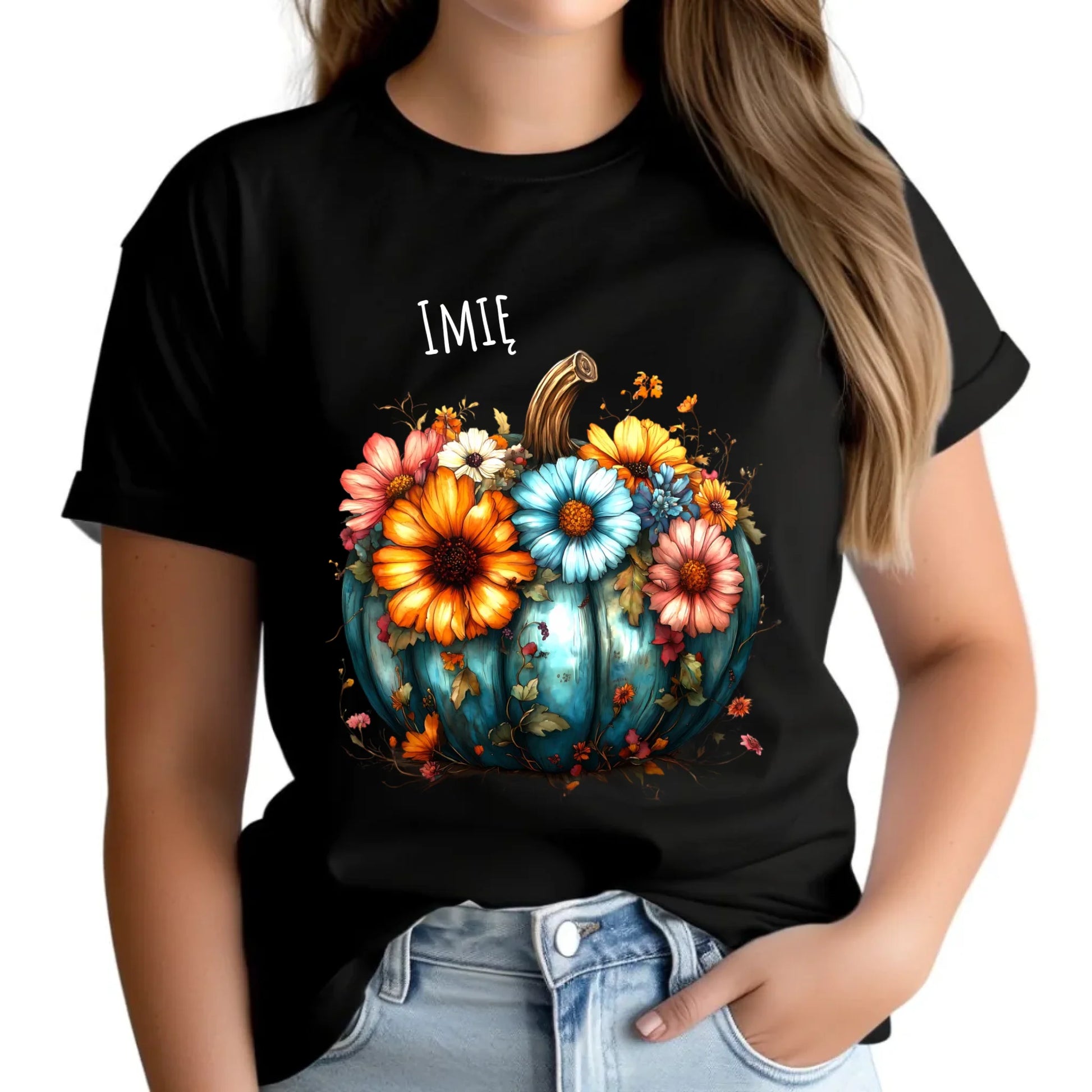 Koszulka damska jesienna - Kwiatowa dynia - personalizowana JS27 - StoryCups.pl