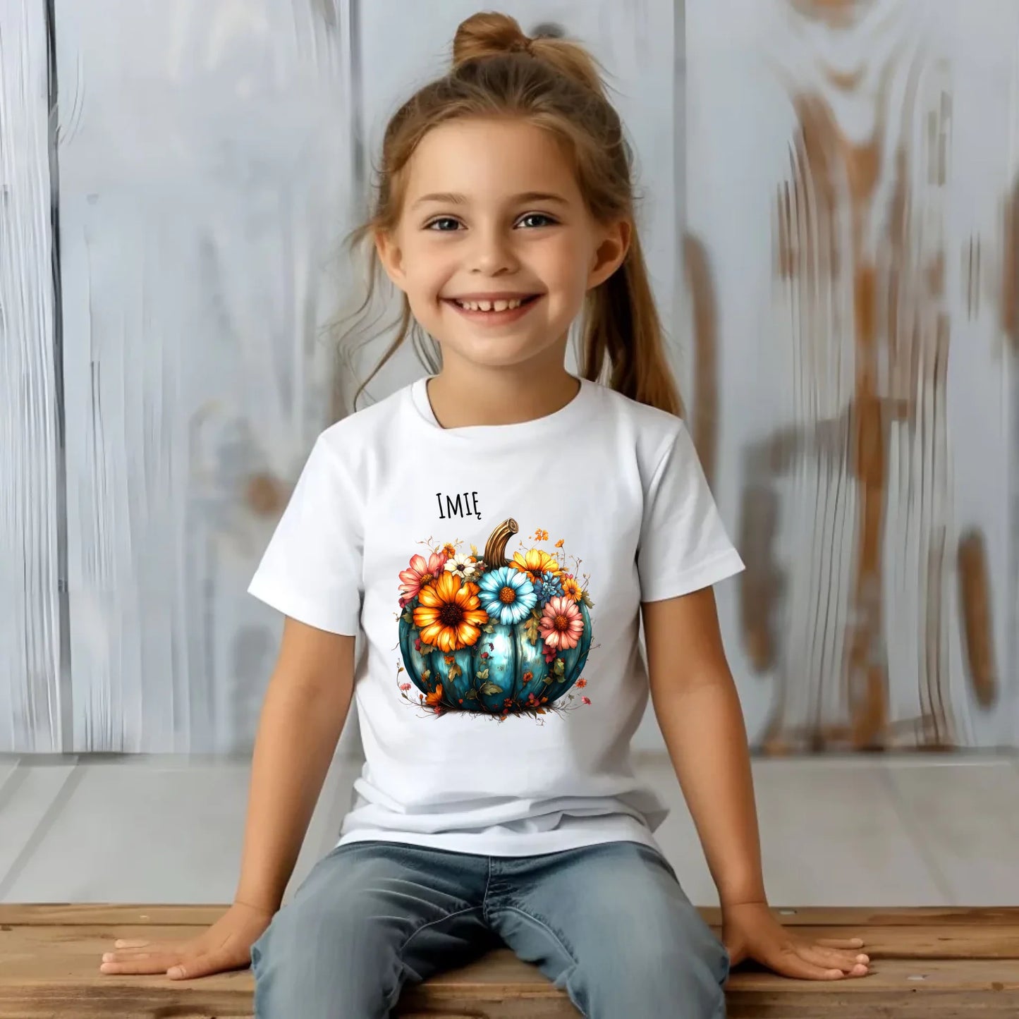 Koszulka dziecięca jesienna - Kwiatowa dynia - personalizowana JS27 - StoryCups.pl