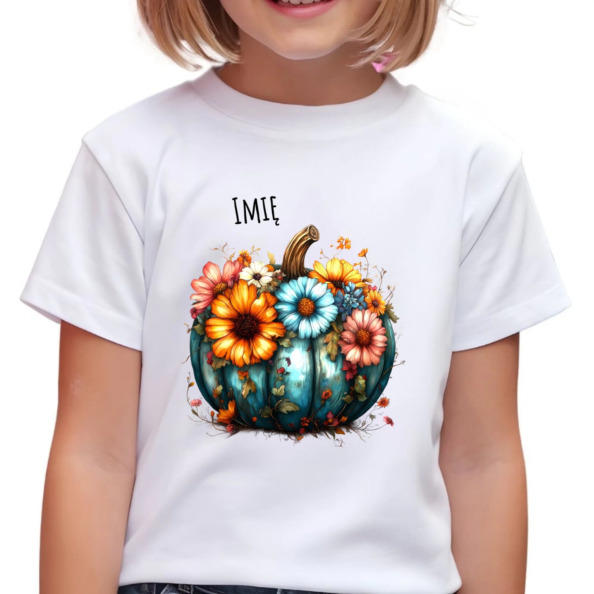 Koszulka dziecięca jesienna - Kwiatowa dynia - personalizowana JS27 - StoryCups.pl