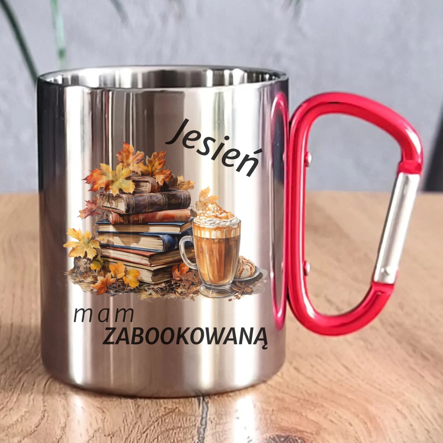 Kubek metalowy jesienny - Jesień mam zabookowaną JS28 - StoryCups.pl