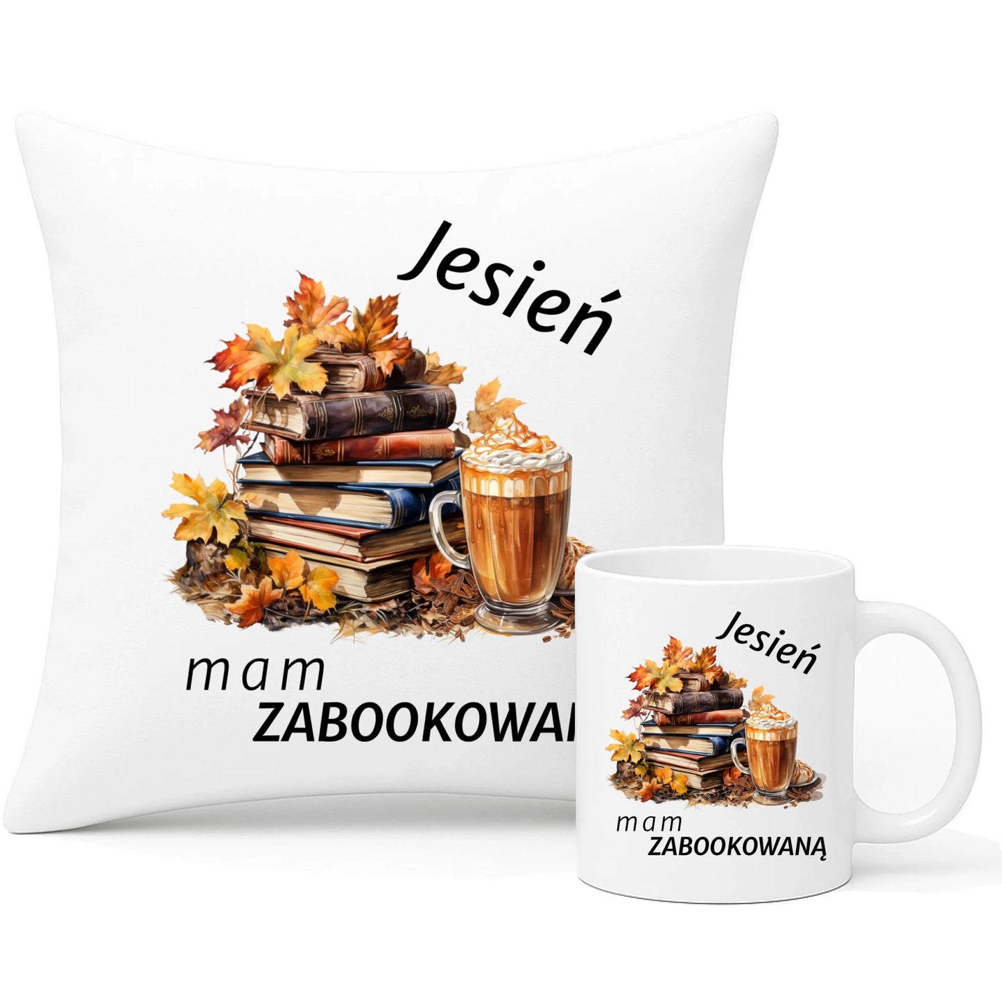 Zestaw poduszka i kubek jesienny - Jesień mam zabookowaną JS28 - StoryCups.pl