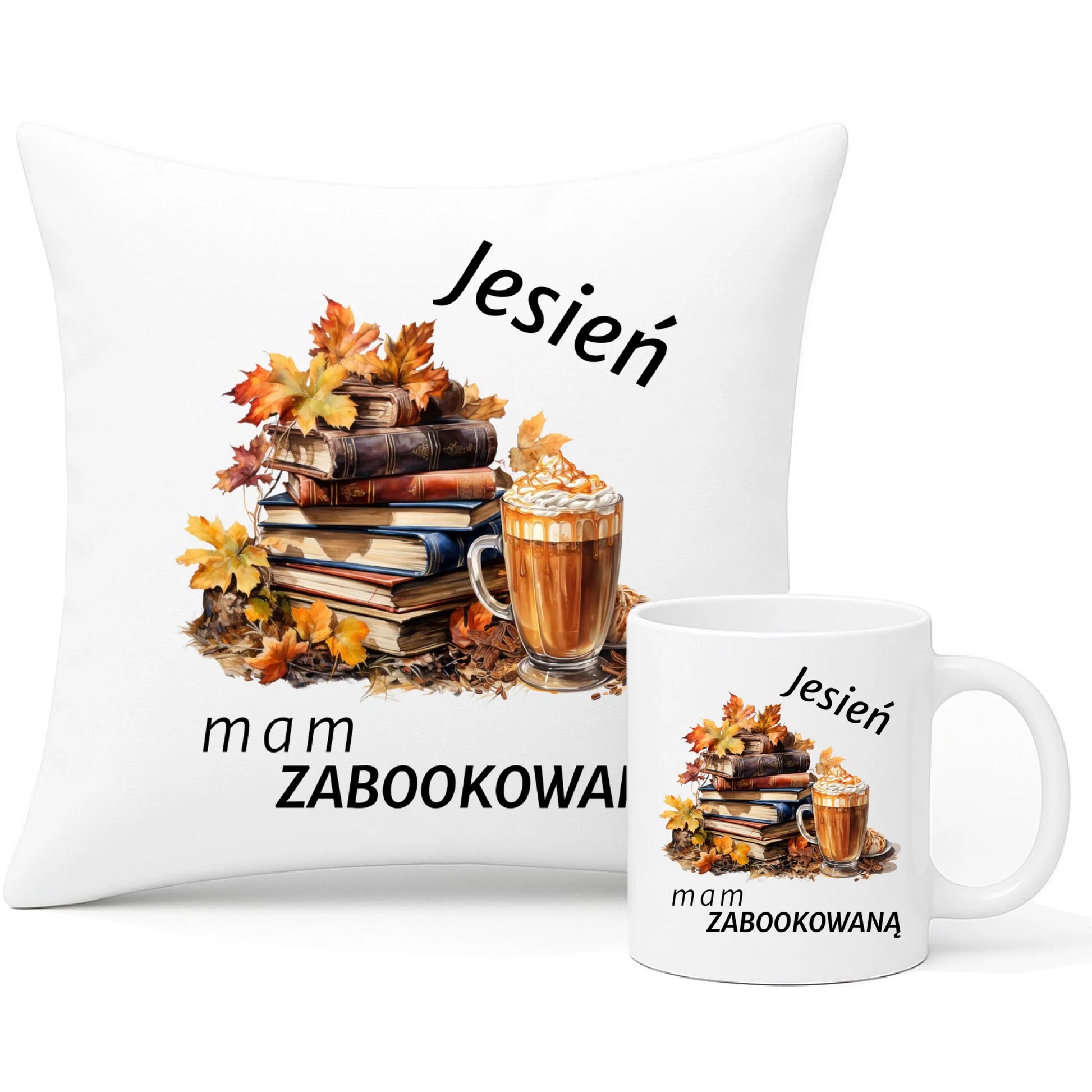 Zestaw poduszka i kubek jesienny - Jesień mam zabookowaną JS28 - StoryCups.pl