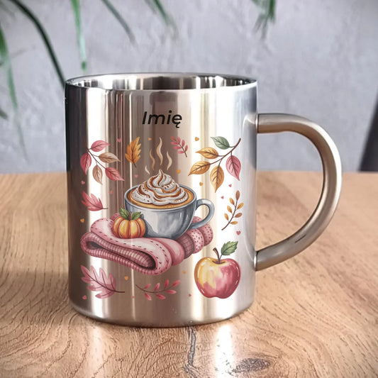 Kubek metalowy jesienny - Przytulna jesień - personalizowany JS29 - StoryCups.pl