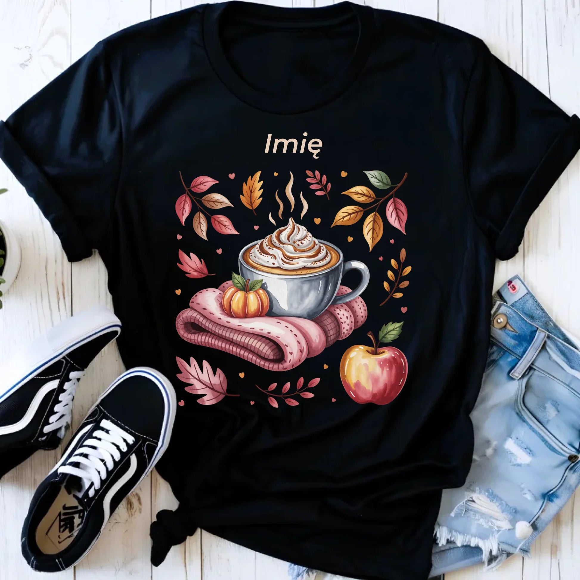 Koszulka damska jesienna - Przytulna jesień - personalizowana JS29 - StoryCups.pl