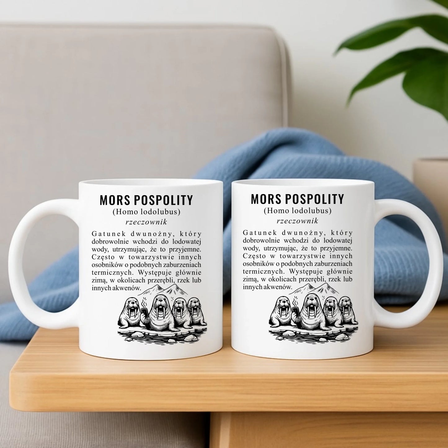 Zestaw poduszka i kubek - prezent dla morsa - Mors pospolity [Homo lodolubus] HM12 - StoryCups.pl