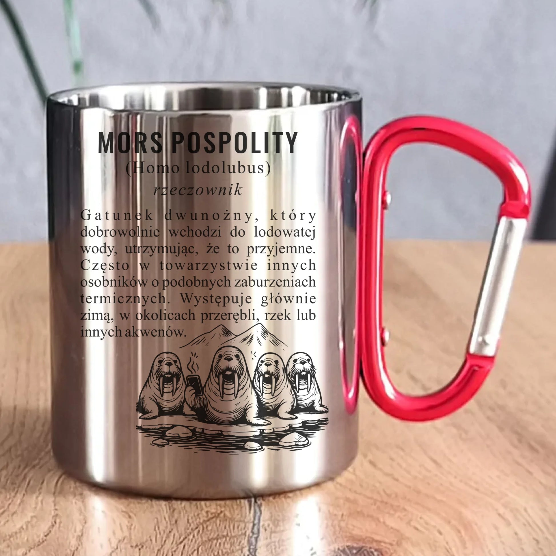 Kubek metalowy - prezent dla morsa - Mors pospolity [Homo lodolubus] HM12 - StoryCups.pl