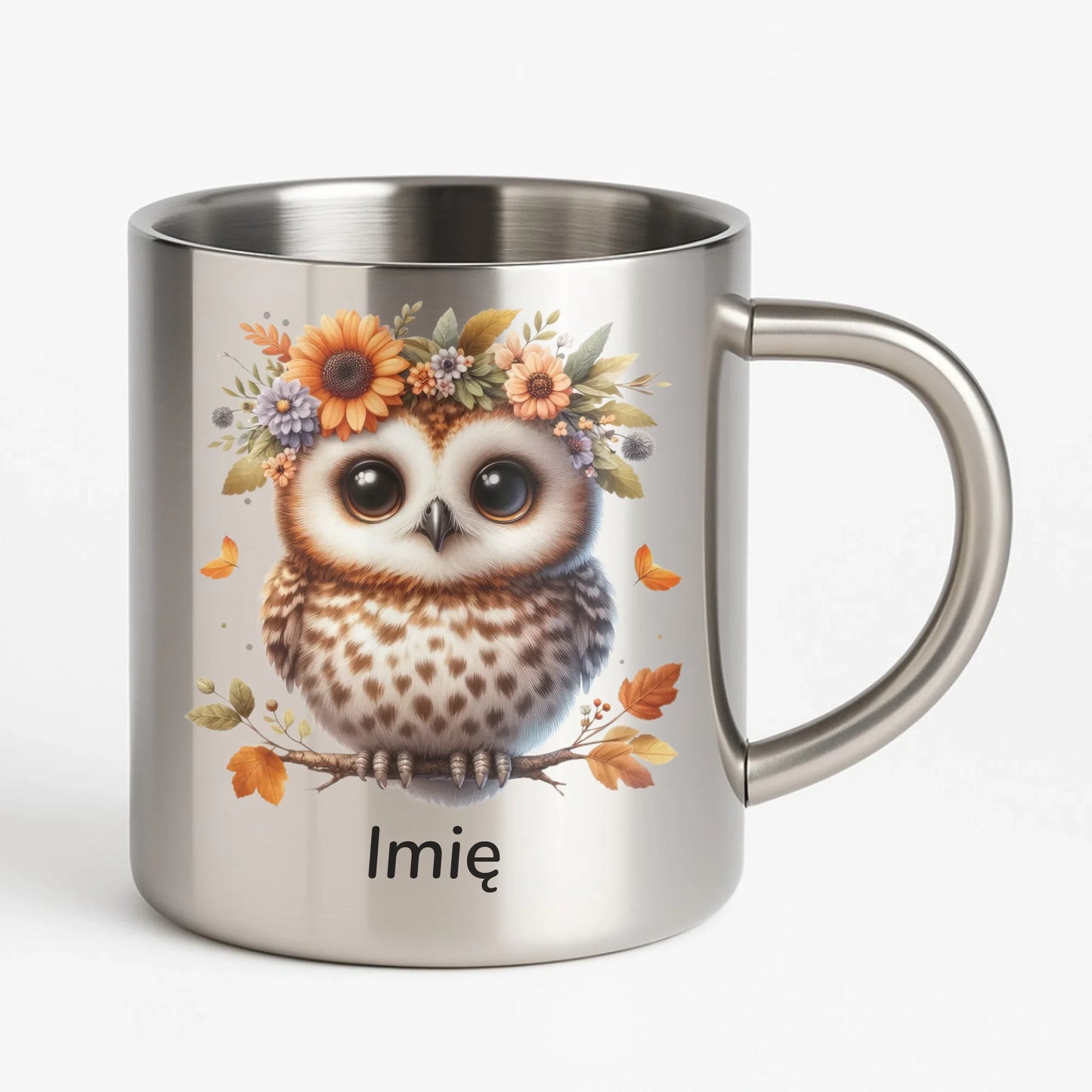 Kubek metalowy jesienny - Sowa w kwiatach JS32 - StoryCups.pl