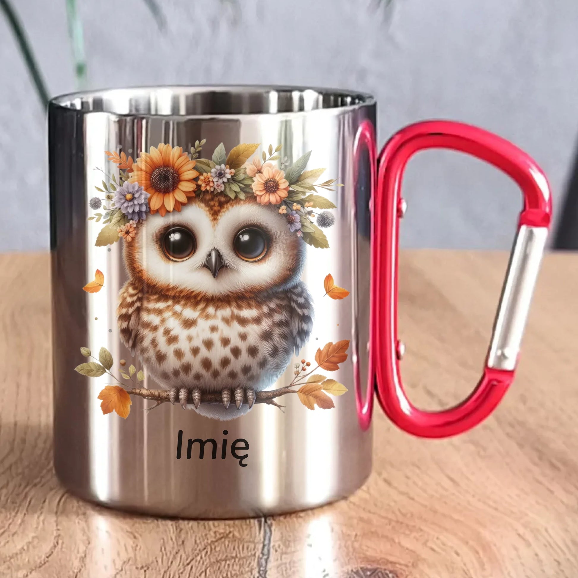 Kubek metalowy jesienny - Sowa w kwiatach JS32 - StoryCups.pl