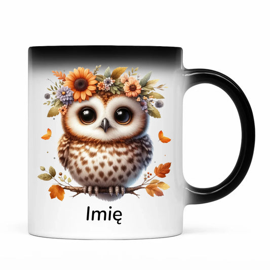 Kubek magiczny jesienny - Sowa w kwiatach JS32 - StoryCups.pl