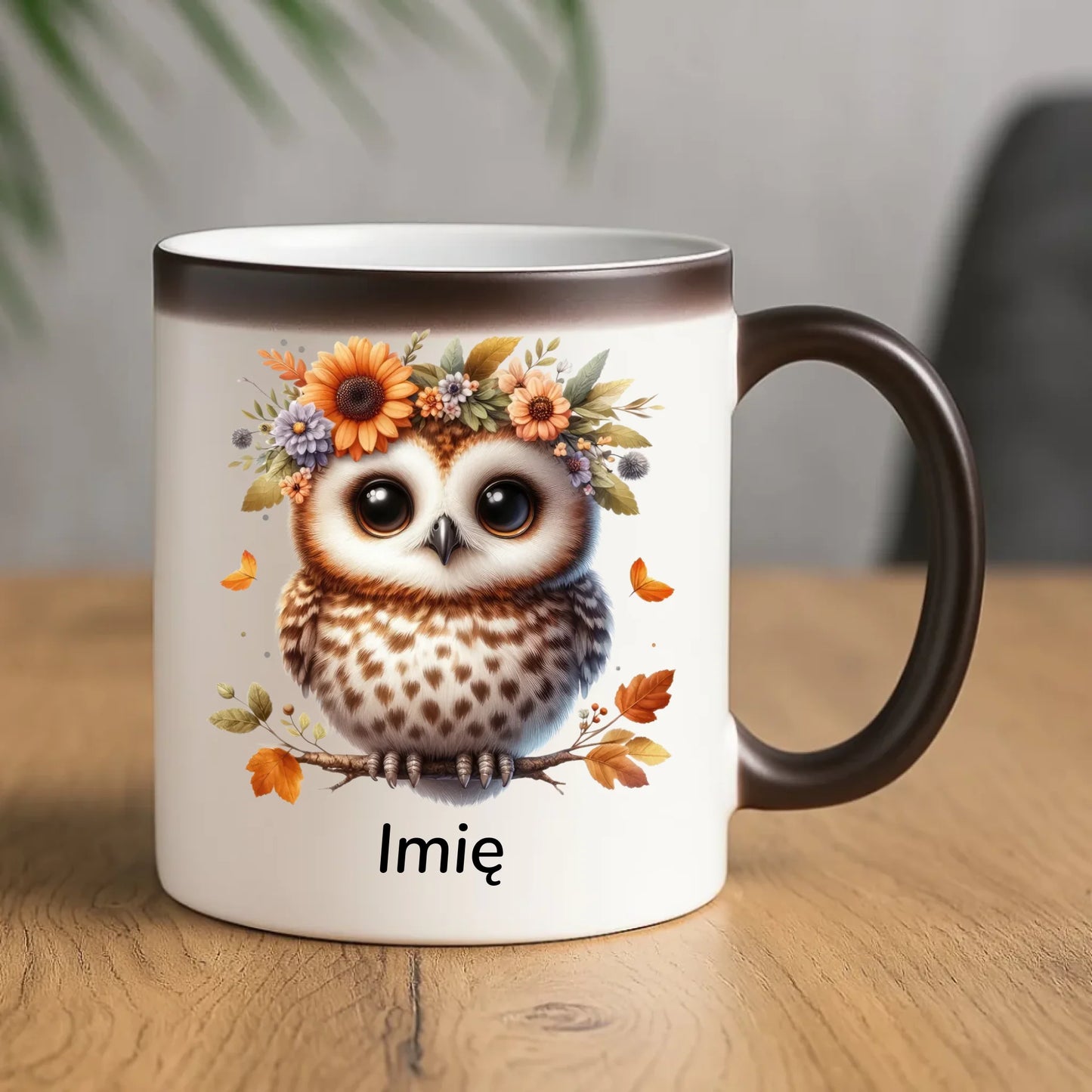 Kubek magiczny jesienny - Sowa w kwiatach JS32 - StoryCups.pl