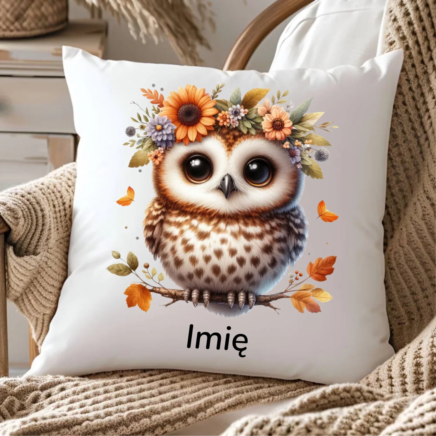 Poduszka jesienna - Sowa w kwiatach JS32 - StoryCups.pl