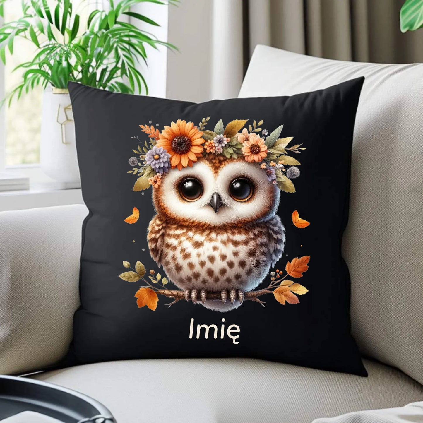 Poduszka dekoracyjna jesienna - Sowa w kwiatach JS32 - StoryCups.pl