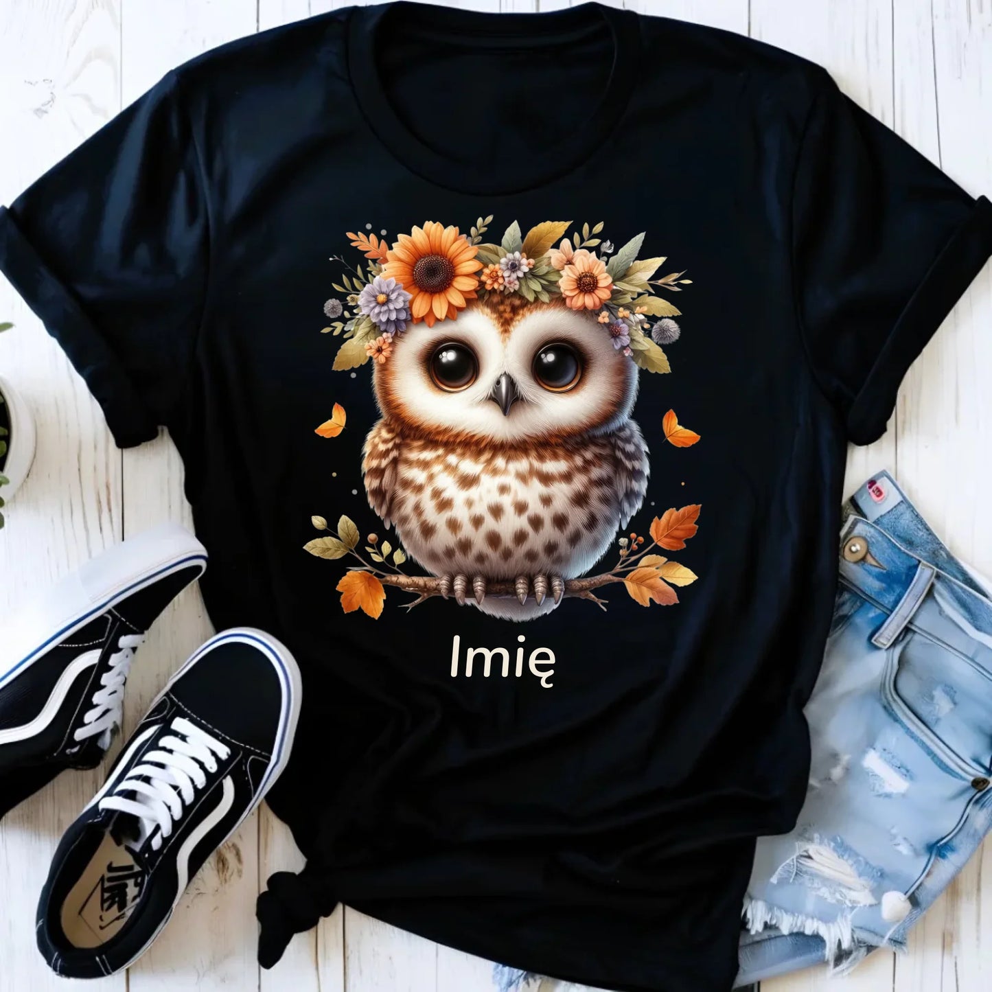 Koszulka damska jesienna - Sowa w kwiatach JS32 - StoryCups.pl
