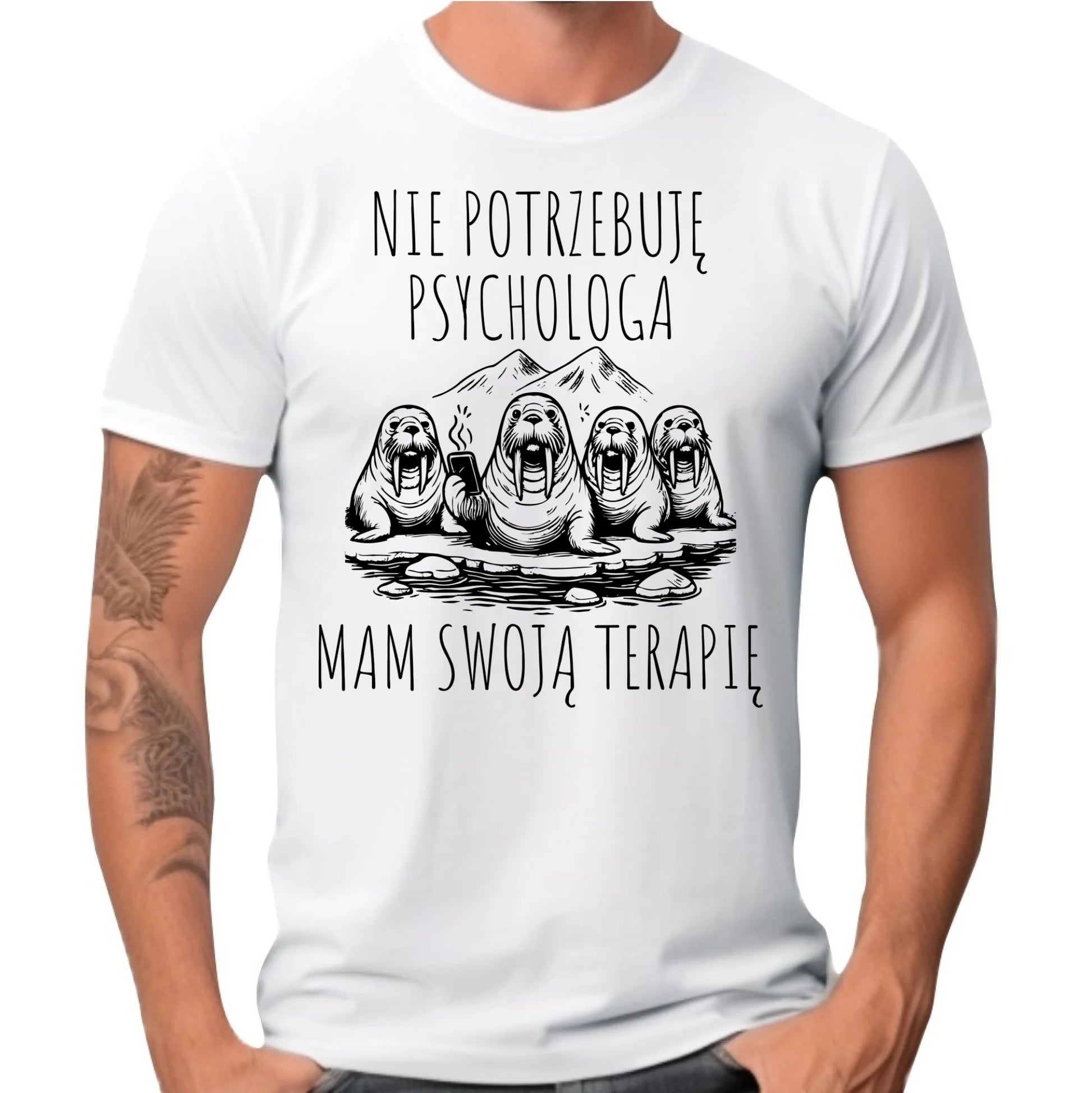 Koszulka męska - prezent dla morsa - Nie potrzebuję psychologa HM14 - StoryCups.pl