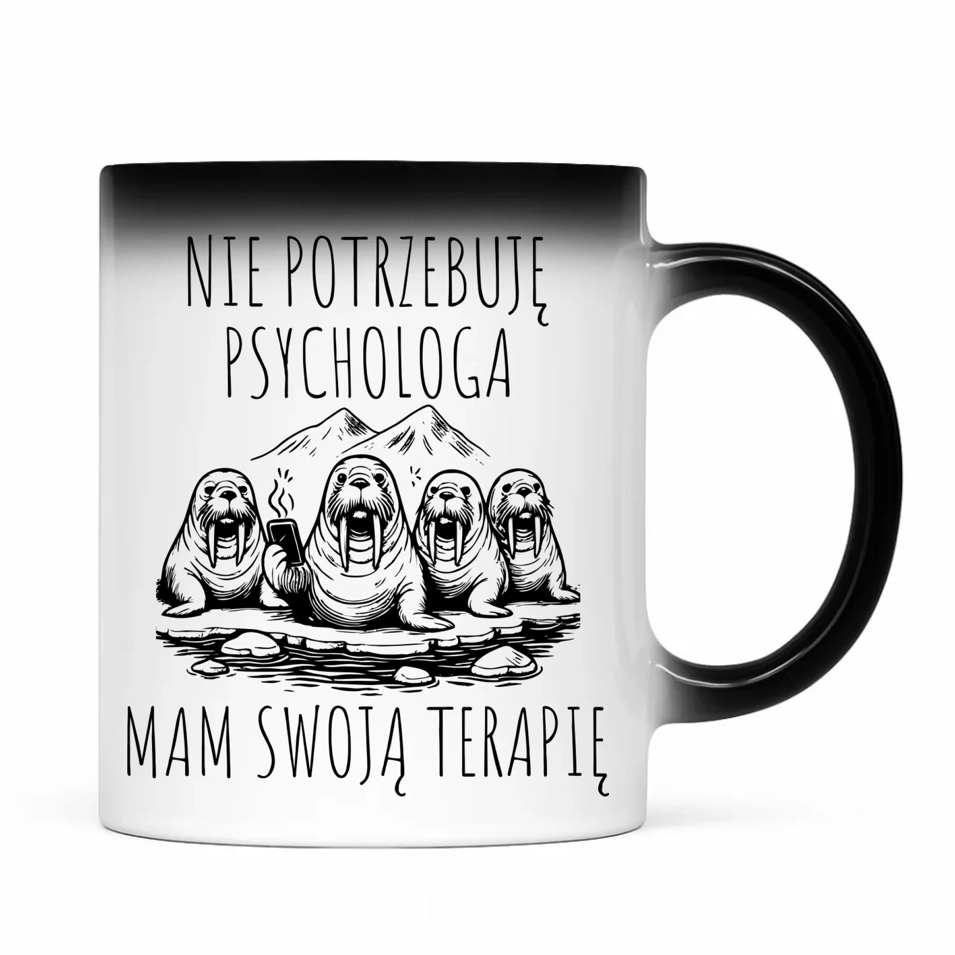 Kubek magiczny - prezent dla morsa - Nie potrzebuję psychologa HM14 - StoryCups.pl