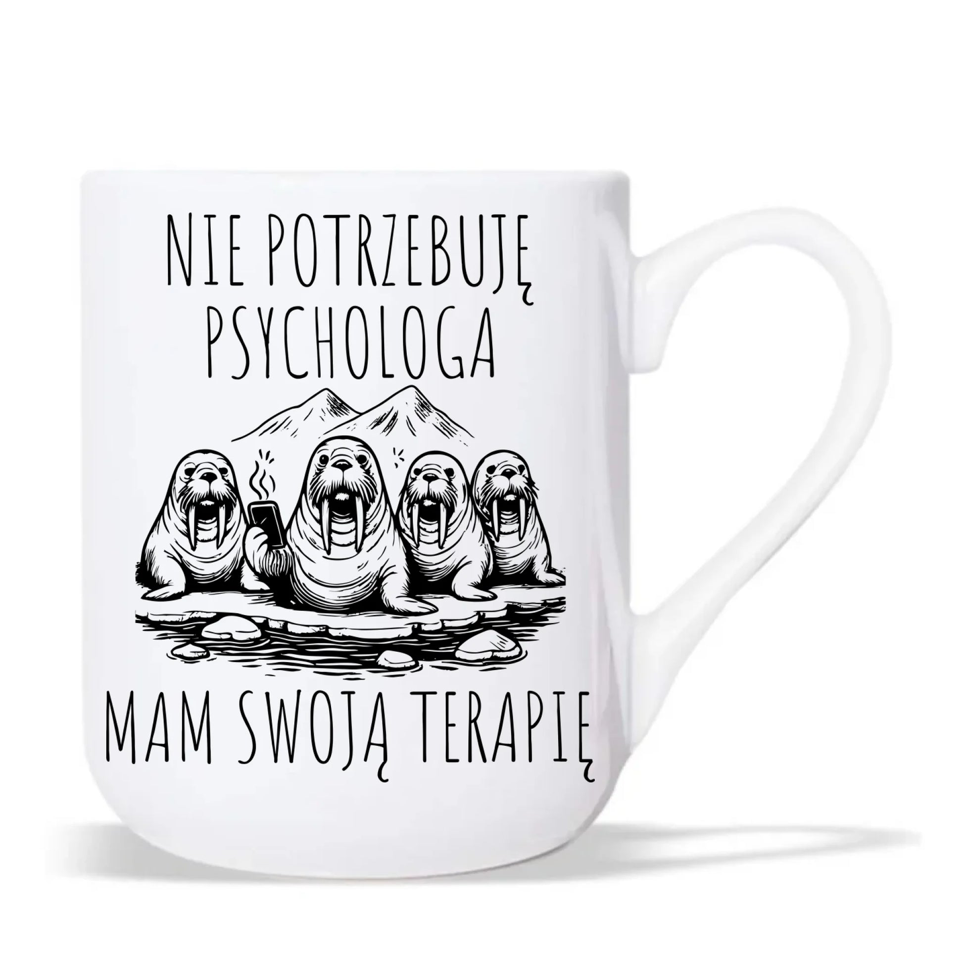 Kubek elegant - prezent dla morsa - Nie potrzebuję psychologa HM14 - StoryCups.pl