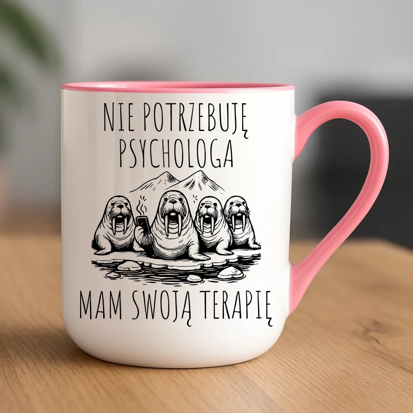 Kubek elegant - prezent dla morsa - Nie potrzebuję psychologa HM14 - StoryCups.pl